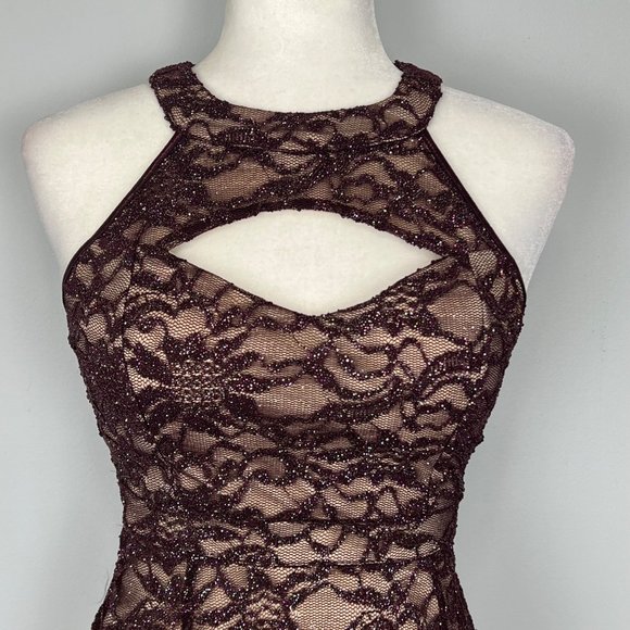 Emerald Sundae Plum Sequin Mini Dress Fit Flare Sleeveless Juniors size Small - Picture 2 of 12